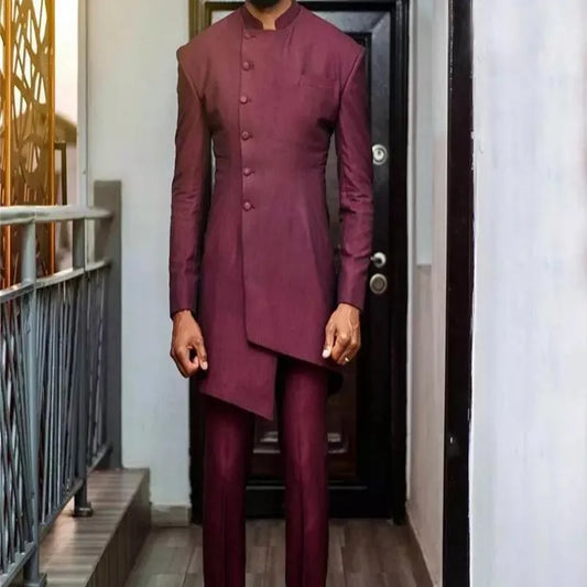 2023 Burgundy Fashion Men Suit Elegant Indian Design Tuxedo Groom