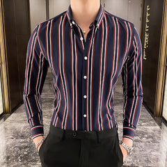 Camisas De Hombre Korean Luxury Clothing New Long Sleeve Striped