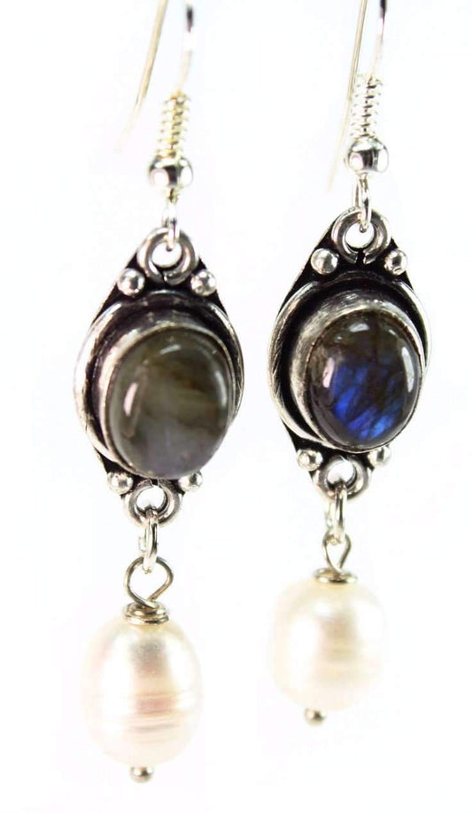 Labradorite & Pearl Drop Earrings