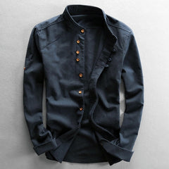 Men's Linen Shirt Long Sleeve Collar | Slim Fit Long Sleeve Cotton