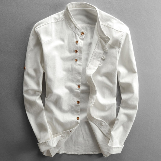 Men's Linen Shirt Long Sleeve Collar | Slim Fit Long Sleeve Cotton