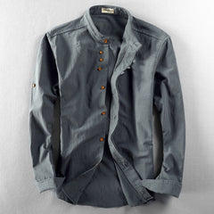 Men's Linen Shirt Long Sleeve Collar | Slim Fit Long Sleeve Cotton