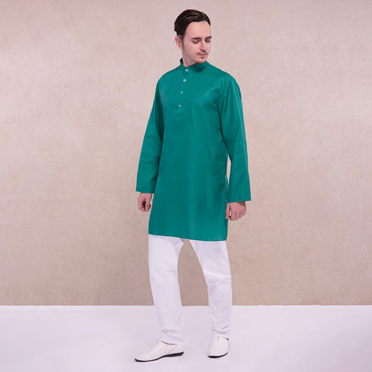 Kurta India Costume Kurtis Ethnic South Asian Style Green Shirt White