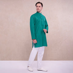 Kurta India Costume Kurtis Ethnic South Asian Style Green Shirt White