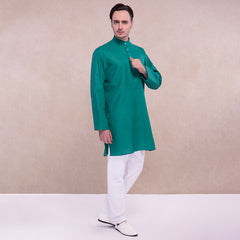 Kurta India Costume Kurtis Ethnic South Asian Style Green Shirt White