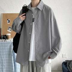 LAPPSTER Men Korean Fashion White Long Sleeve Shirts 2022 Mens