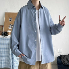 LAPPSTER Men Korean Fashion White Long Sleeve Shirts 2022 Mens