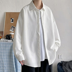 LAPPSTER Men Korean Fashion White Long Sleeve Shirts 2022 Mens
