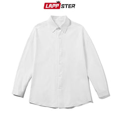LAPPSTER Men Korean Fashion White Long Sleeve Shirts 2022 Mens
