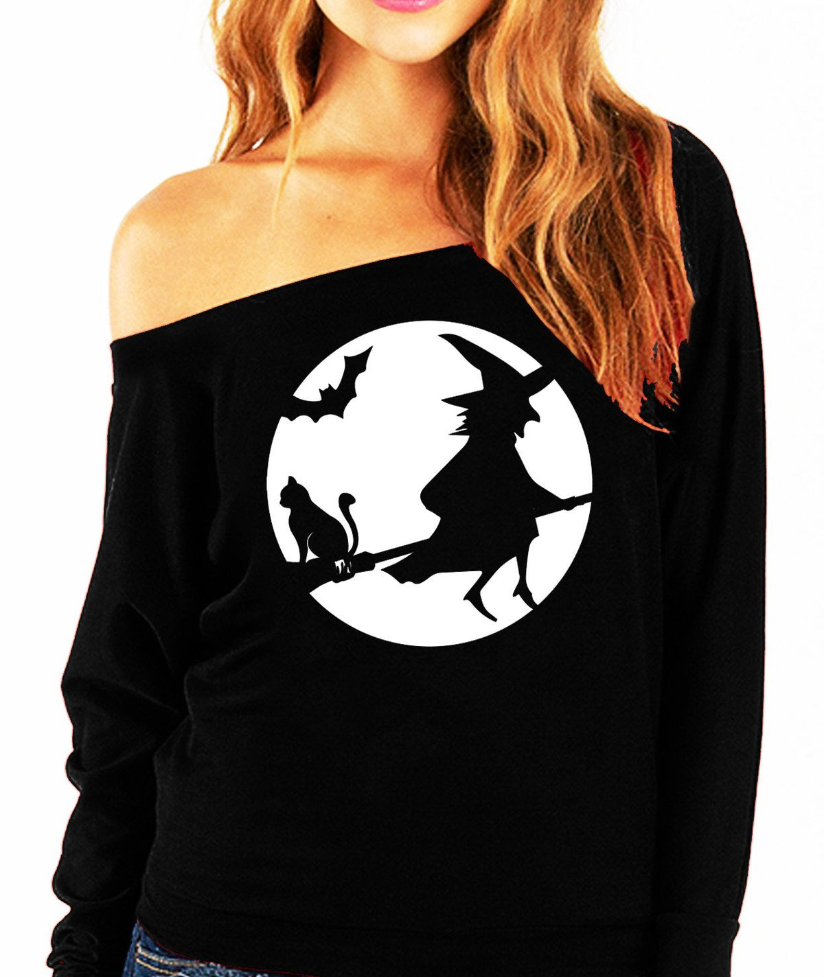 WITCHING HOUR Halloween Slouchy Sweatshirt White Print