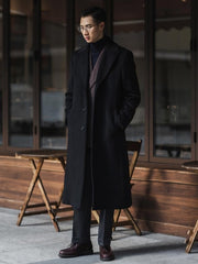 Mauroicardi Autumn Winter Long Warm Black Trench Coat Men Single