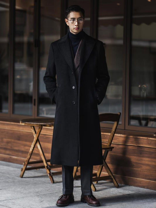 Mauroicardi Autumn Winter Long Warm Black Trench Coat Men Single