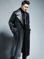 Mens Long Black Leather Trench Coat | Faux Leather Trench Coat Mens |