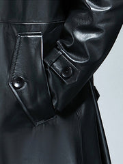 Mens Long Black Leather Trench Coat | Faux Leather Trench Coat Mens |