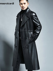 Mens Long Black Leather Trench Coat | Faux Leather Trench Coat Mens |