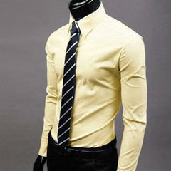 Men Fashion Casual Long Sleeved Slim Solid Color Shirt Men Social