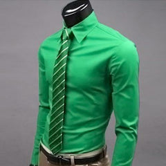 Men Fashion Casual Long Sleeved Slim Solid Color Shirt Men Social