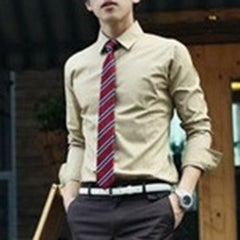 Men Fashion Casual Long Sleeved Slim Solid Color Shirt Men Social