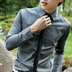 Men Fashion Casual Long Sleeved Slim Solid Color Shirt Men Social