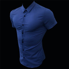 Men Fashion Casual Short Sleeve Solid Shirt Super Slim Fit Male Social