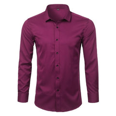 Men's Bamboo Fiber Dress Shirts Casual Slim Fit Long Sleeve Male