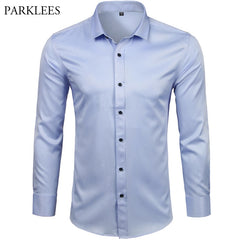 Men's Bamboo Fiber Dress Shirts Casual Slim Fit Long Sleeve Male