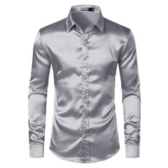 Men's Black Satin Luxury Dress Shirts 2019 Silk Smooth Men Tuxedo