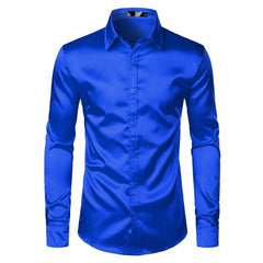 Men's Black Satin Luxury Dress Shirts 2019 Silk Smooth Men Tuxedo