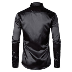 Men's Black Satin Luxury Dress Shirts 2019 Silk Smooth Men Tuxedo