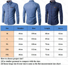 Men's Fashion Denim Dress Shirt Solid Color Long Sleeve Slim Fit