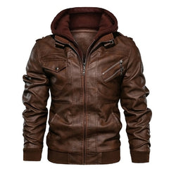 Men's Leather Jacket Spring Autumn Hooded Motorcycle PU Jacket Men