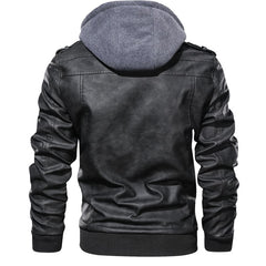 Men's Leather Jacket Spring Autumn Hooded Motorcycle PU Jacket Men