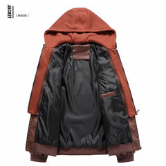 Men's Leather Jacket Spring Autumn Hooded Motorcycle PU Jacket Men