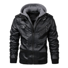 Men's Leather Jacket Spring Autumn Hooded Motorcycle PU Jacket Men