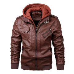 Men's Leather Jacket Spring Autumn Hooded Motorcycle PU Jacket Men