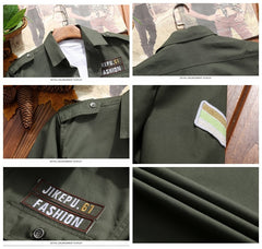 Men's Shirts Military Cotton Shirt Khaki Casual Retro Slim Fit with