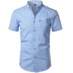 Mens Plaid Cotton Shirt Casual Slim Fit Mens Shirts Button Up Men