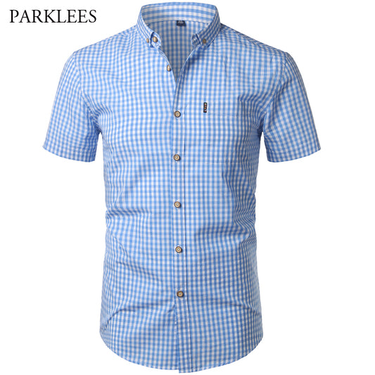 Mens Plaid Cotton Shirt Casual Slim Fit Mens Shirts Button Up Men