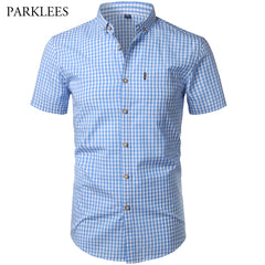 Mens Plaid Cotton Shirt Casual Slim Fit Mens Shirts Button Up Men