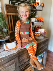 AnnLoren Girls Holiday Orange Pumpkin Patch Autumn Thanksgiving Dress