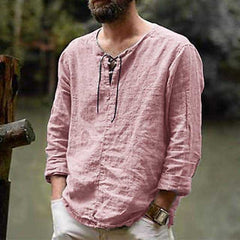New Linen Shirt Men's Casual Blouse Cotton Loose Tops Long Sleeve Tee