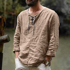 New Linen Shirt Men's Casual Blouse Cotton Loose Tops Long Sleeve Tee