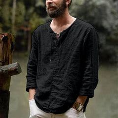 New Linen Shirt Men's Casual Blouse Cotton Loose Tops Long Sleeve Tee