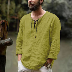 New Linen Shirt Men's Casual Blouse Cotton Loose Tops Long Sleeve Tee
