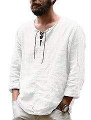 New Linen Shirt Men's Casual Blouse Cotton Loose Tops Long Sleeve Tee