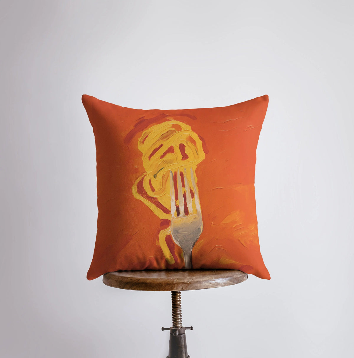 Orange Fork and Pasta | Gouache Painting | Food Pillow | Abstract