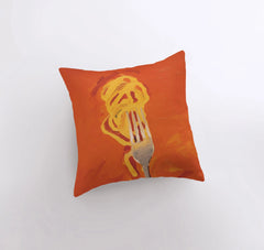 Orange Fork and Pasta | Gouache Painting | Food Pillow | Abstract