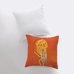 Orange Fork and Pasta | Gouache Painting | Food Pillow | Abstract