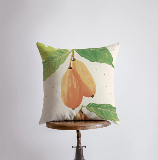 Papaya Leaves | Gouache Painting | Food Pillow | Fruit | Abstract
