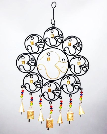 OM Brass Bells with glass beads wall hanging